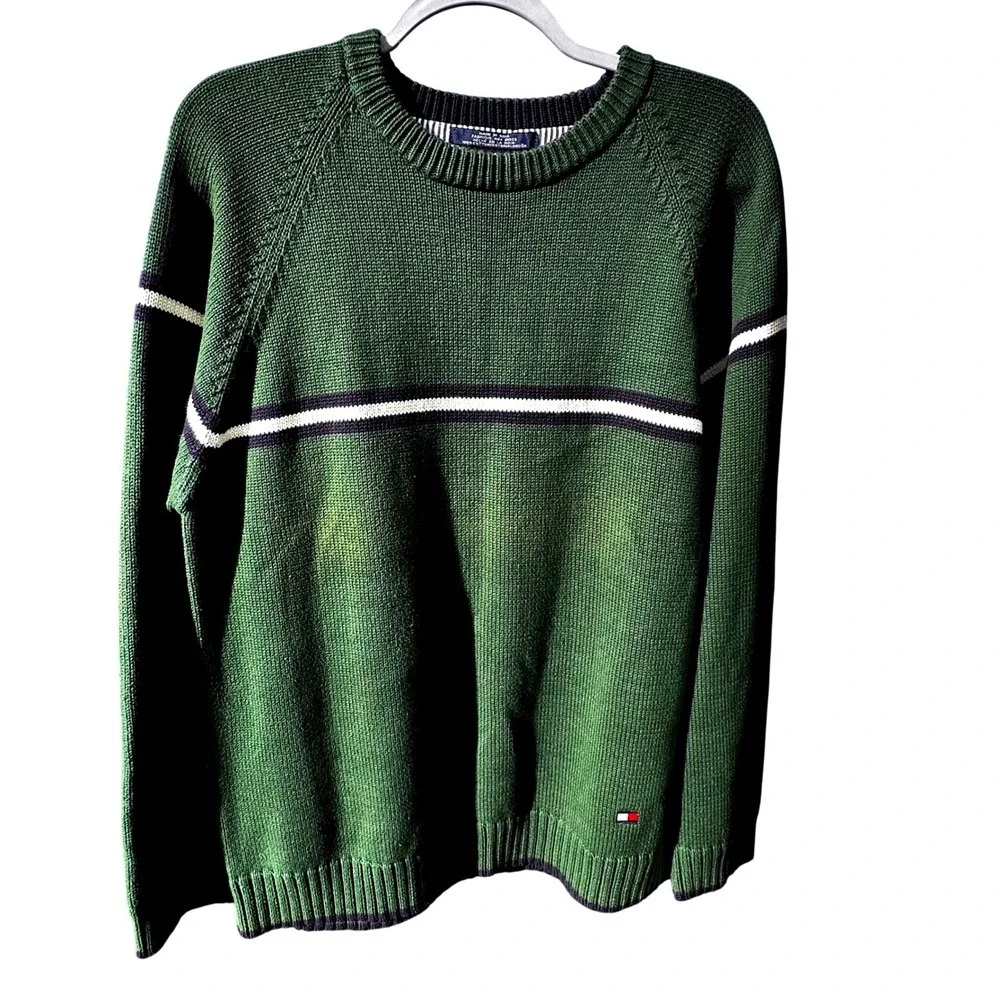 Tommy Hilfiger Men's Green‎ Knit Sweater Crew Neck Preppy Grandpa 90s Large